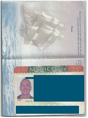 Example of a Mexican residency visa sticker placed in a passport