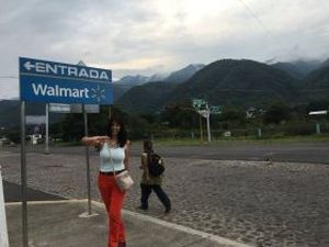 woman entering a Mexican Walmart